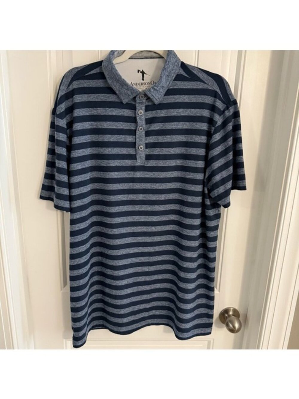 AndersonOrd Stay-Put Collar Golf Polo XL Navy Stripe Performance Stretch